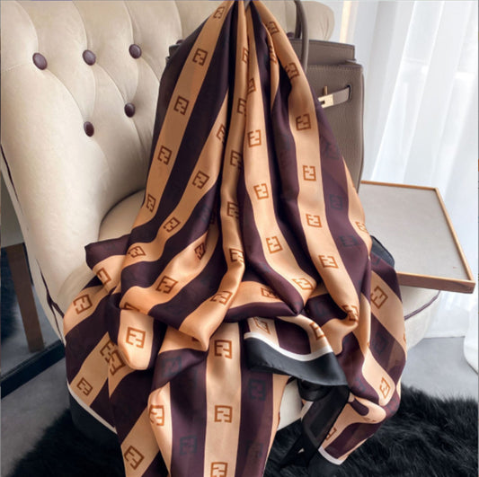 Monogram Satin Faux Silk Shawl Scarf
