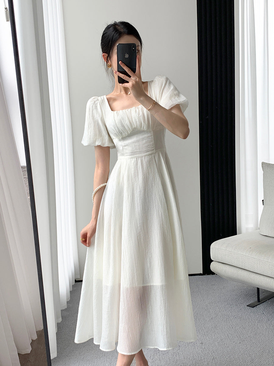 Women's Square Neck High-end French Silk Long Skirt