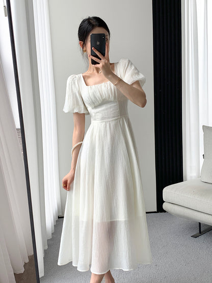 Women's Square Neck High-end French Silk Long Skirt