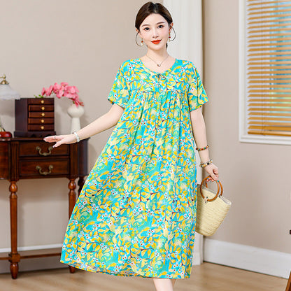 Loose Fat Mom Cotton Silk Long Skirt Cotton Summer