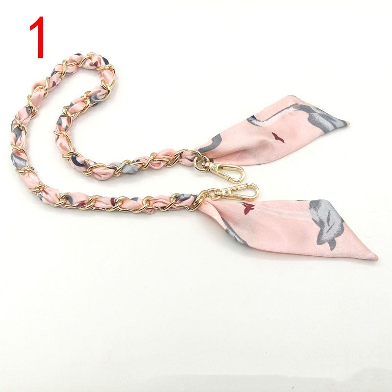 Silk Scarf Metal Chain Strap Short Shoulder