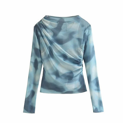 Women's Round Neck Long-sleeved Silk Top