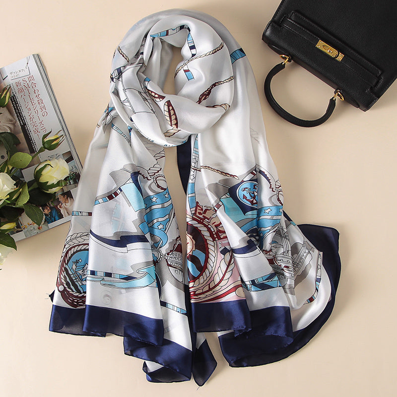 Fashionable Women's Simple Printed Thin Silk Scarf