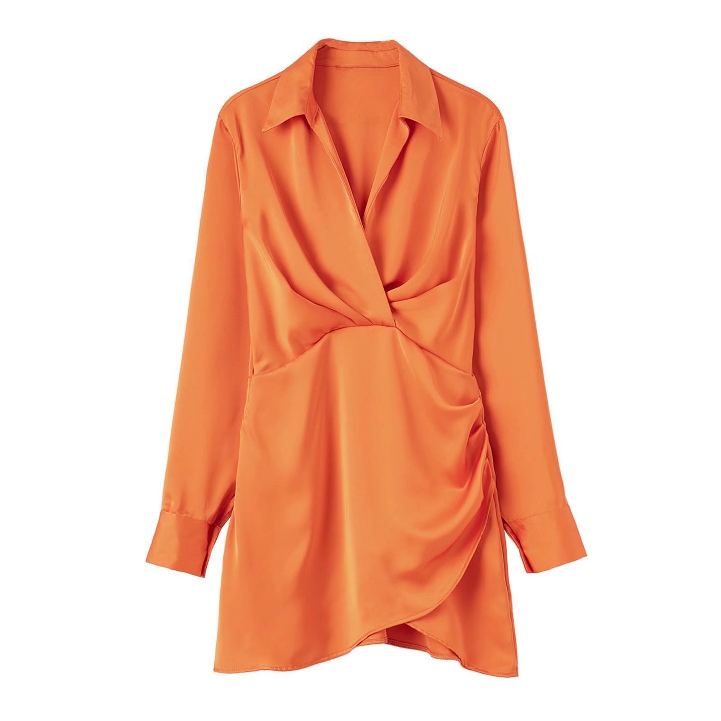 European And American Style Silk Satin Texture Waist Shirt Dress