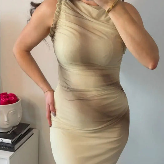 Laminated Decoration Silk Net Printing Dress