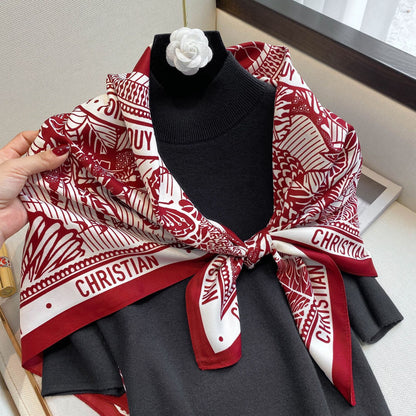 Decorative Lengthened Women's Geometric Pattern Plain Printed Silk Scarf