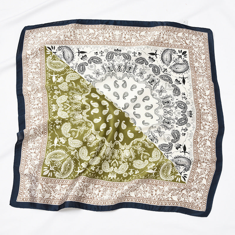 Retro Square Block Cashew Small Silk Scarf