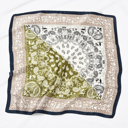 Retro Square Block Cashew Small Silk Scarf