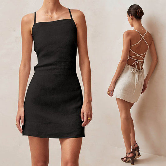 : Silken Ember Lace-Up Dress