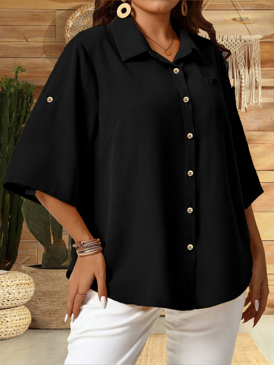 Breezelane Button Collar Blouse