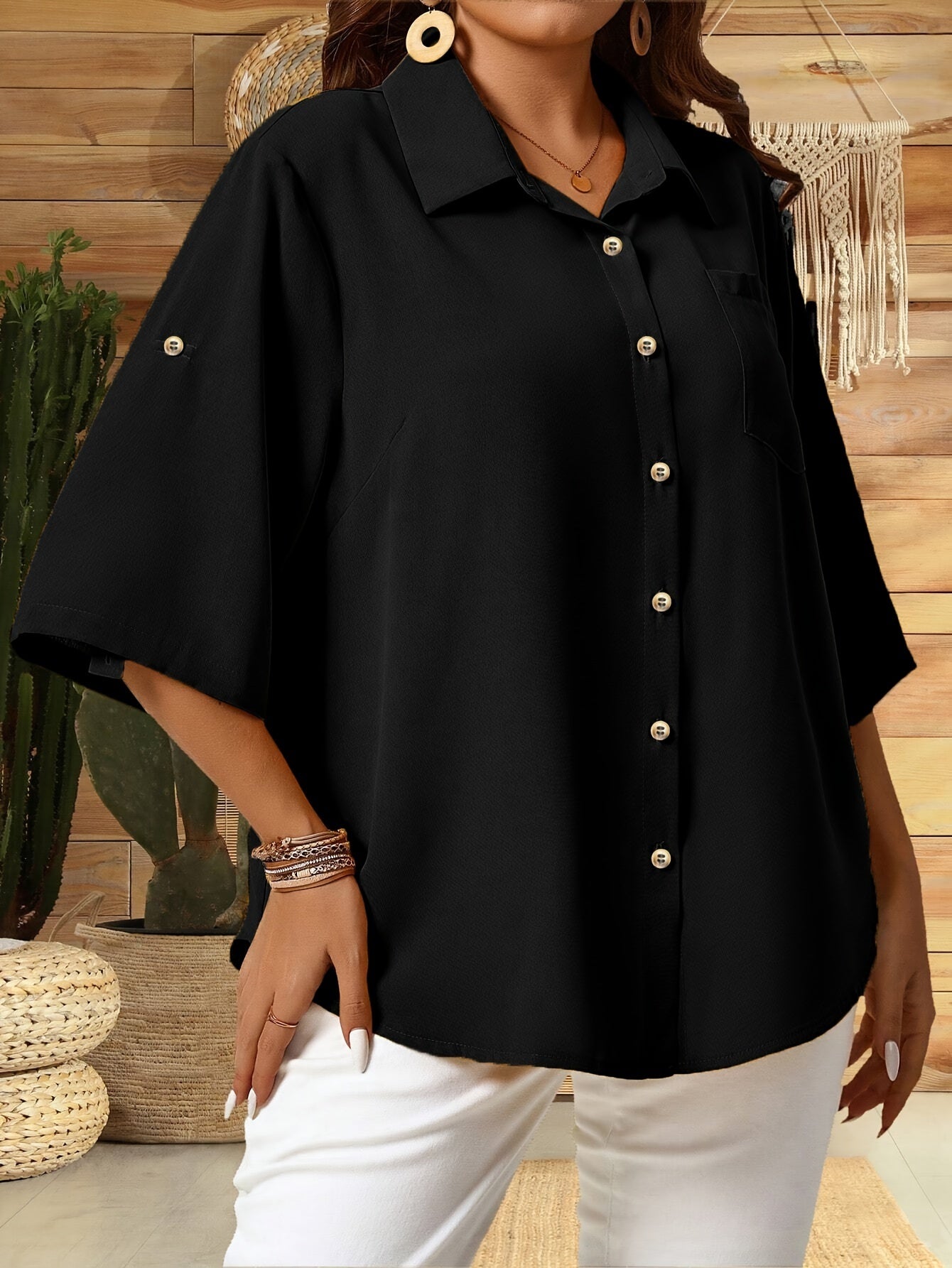 Breezelane Button Collar Blouse