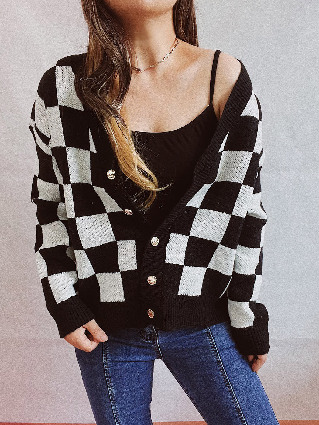 PlaidAura Contrast Sweater