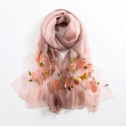 Silk scarf with wild embroidery in spring