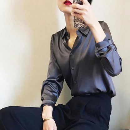 Satin Real Silk Shirt Elegant High-end