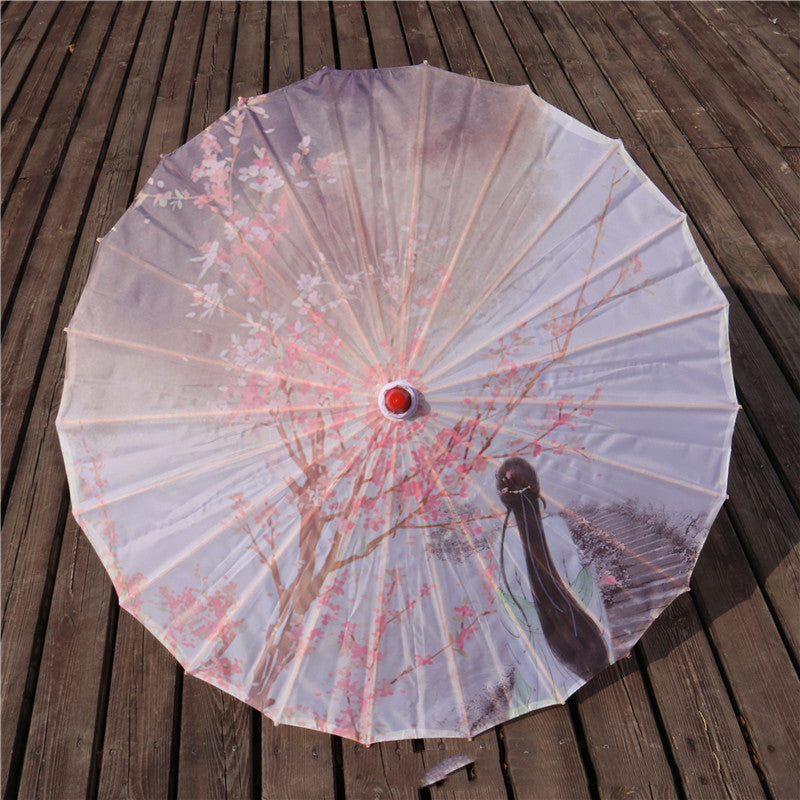 Chinese Style Silk Print Antique Umbrella