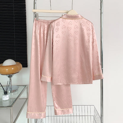 Women's Thin Ice Silk Love Long-sleeved Trousers Pajamas Suit
