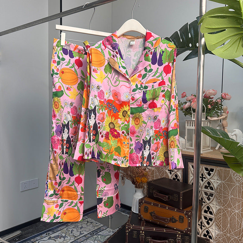 Ice Silk Short Sleeve Thin Artificial Silk Printed Women's Summer Home Wear