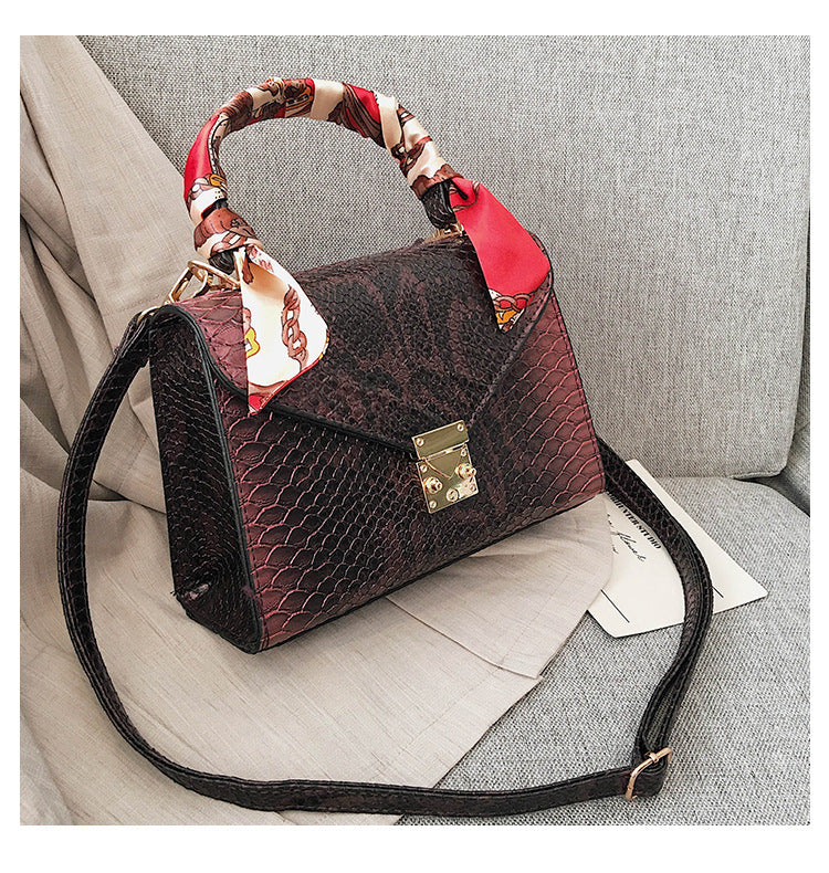 Snake print silk scarf handbag