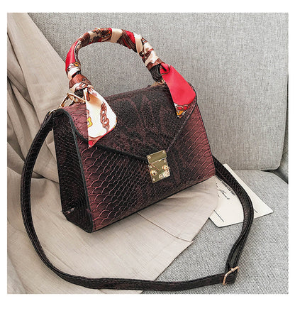 Snake print silk scarf handbag