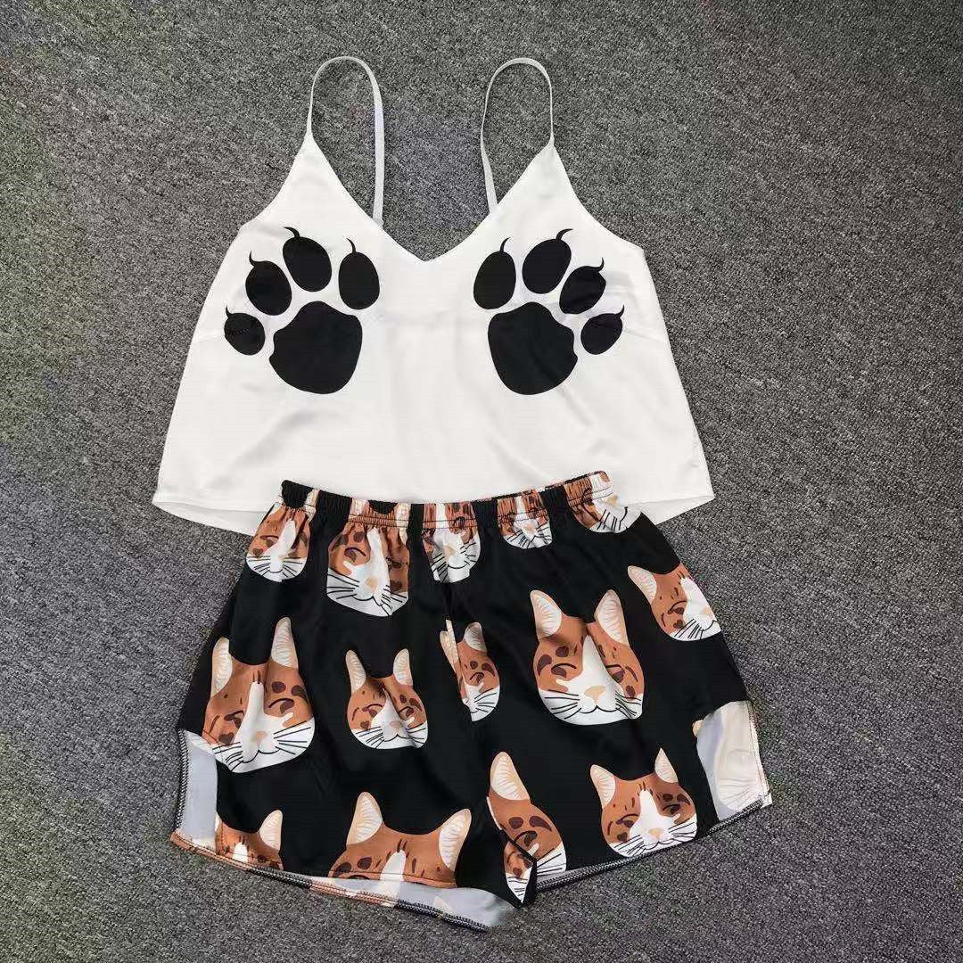 Ice Silk Pajamas Sling High-quality Simulation Silk Thin Section Comfortable Casual Printing