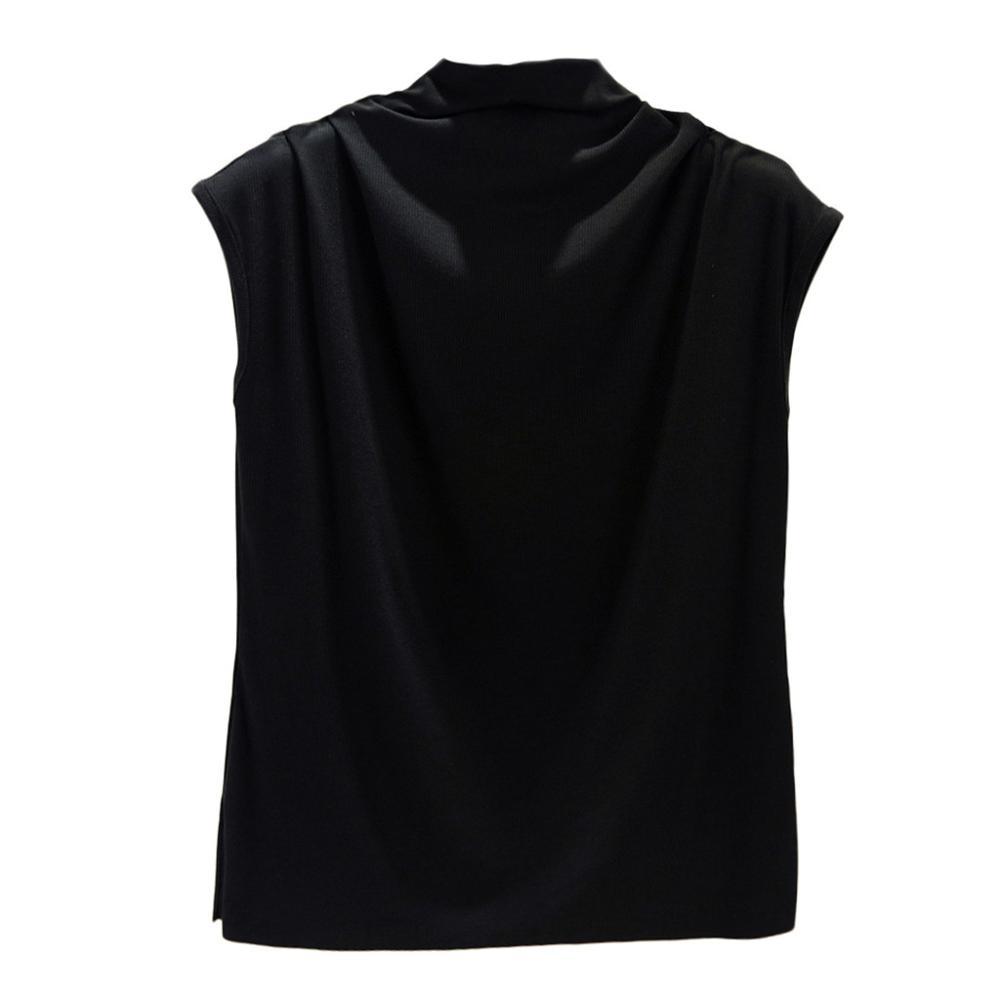 Ice silk thread half high neck sleeveless t-shirt