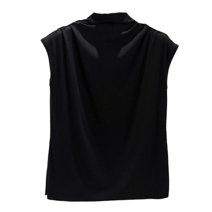 Ice silk thread half high neck sleeveless t-shirt