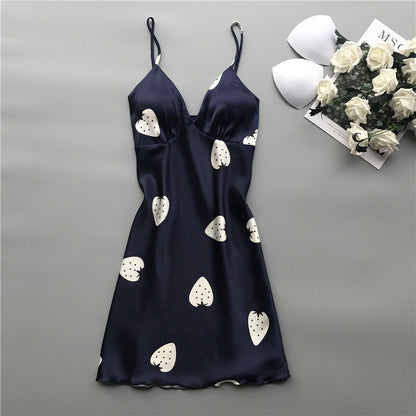 Imitation silk print suspender skirt