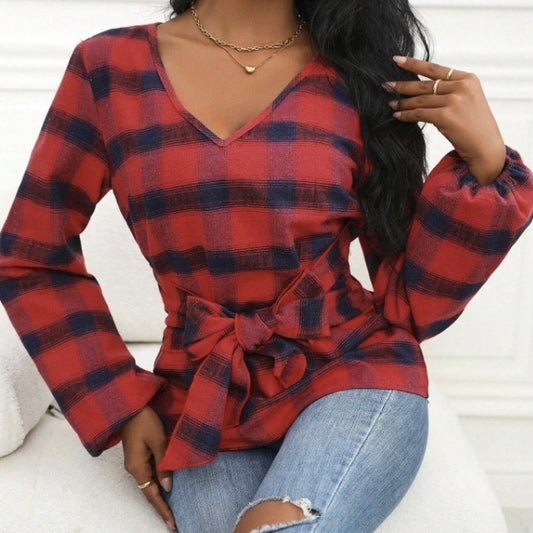 CheckFlair Bow Blouse