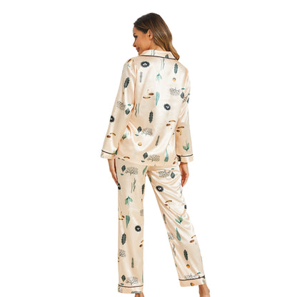 Women's Home Silk Satin Printed Pajama Set