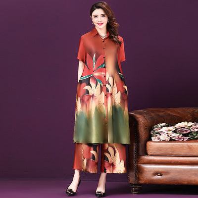 Cardigan silk Cheongsam two-piece set