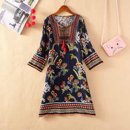 Cotton Silk Floral Dress Vintage Women's Clothing