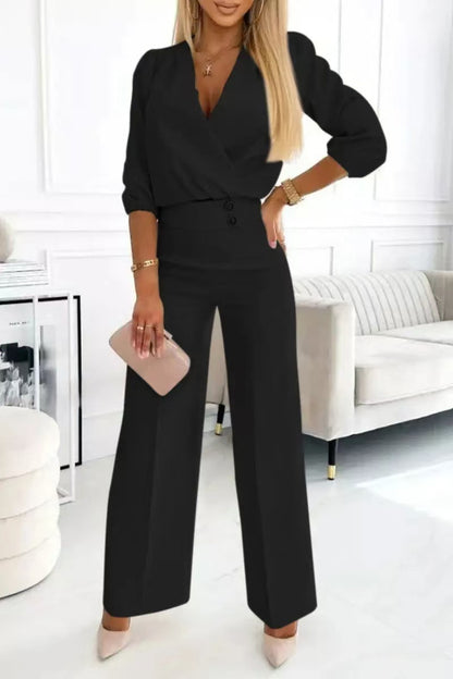 Vérosa Chic V-Neck Suit Set