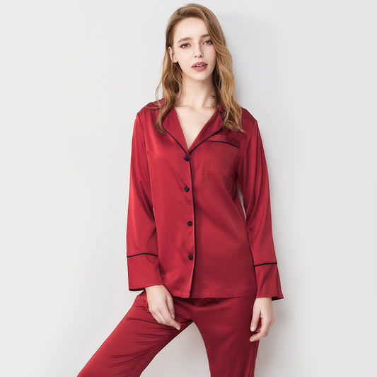 New Ice Silk Pajamas Women's Silk Long-sleeved Homewear Suit