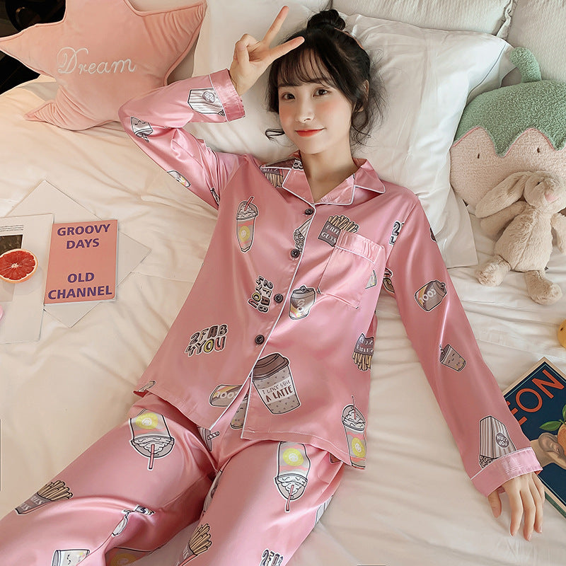 Ice Silk Pajamas Women's Spring And Autumn Long Sleeves