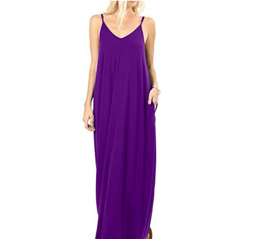 European and American milk silk solid color pocket camisole dress