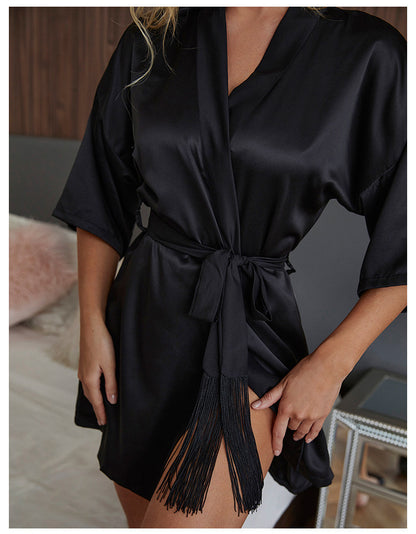 Women's Fashion Ice Silk Home Wear Nightdress Cardigan Bathrobe