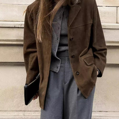 VintageVerve Turn-Down Collar Coat