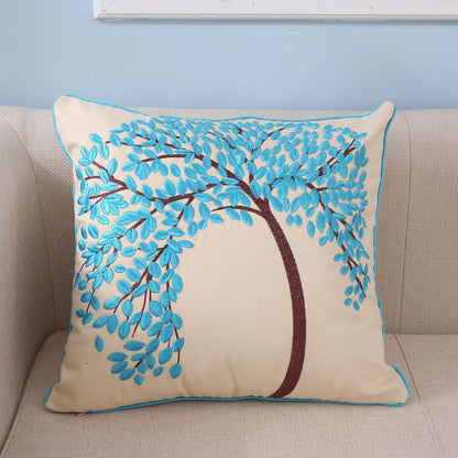 Flat Embroidery Silk Embroidered Cotton Canvas Pillow Pachira Macrocarpa Sofa