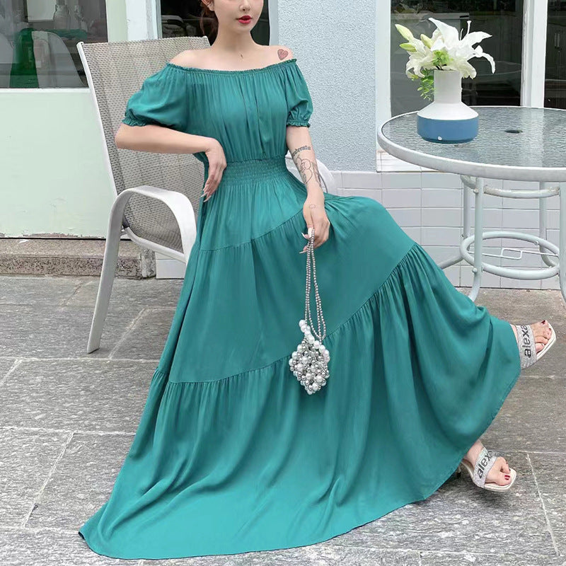 Off-neck Cotton Silk French Dress