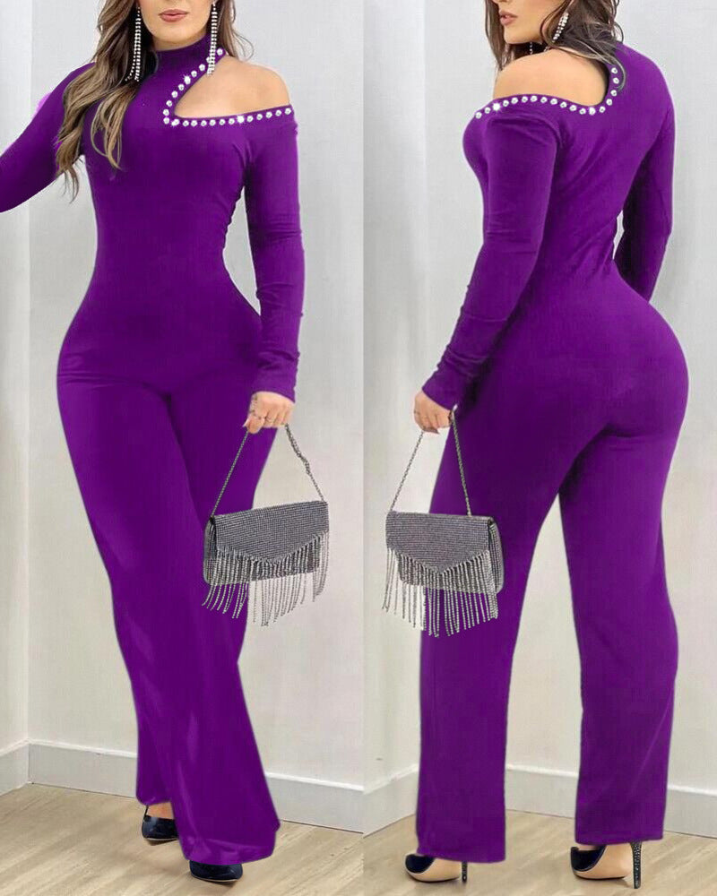 Women's Hollow-out Rhinestone Slim Jumpsuit