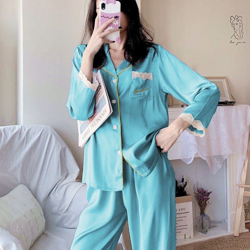 Pajamas Ice Silk Lace Long Sleeves And Trousers