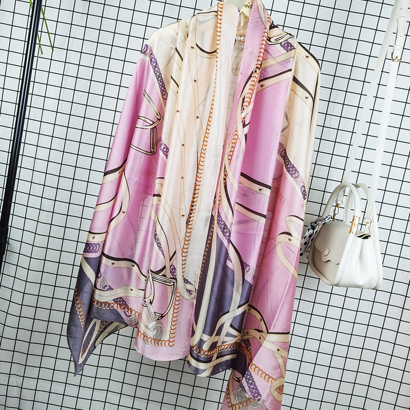 Outdoor All-match Printed Silk Scarf Women's Thin Silk Sunscreen And Breathable