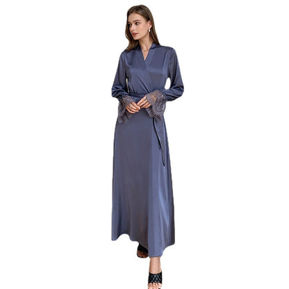 Women's Summer Thin Satin Ice Silk Pajamas Lace Stitching