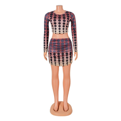 Skinny Milk Silk Print Skirt Suit