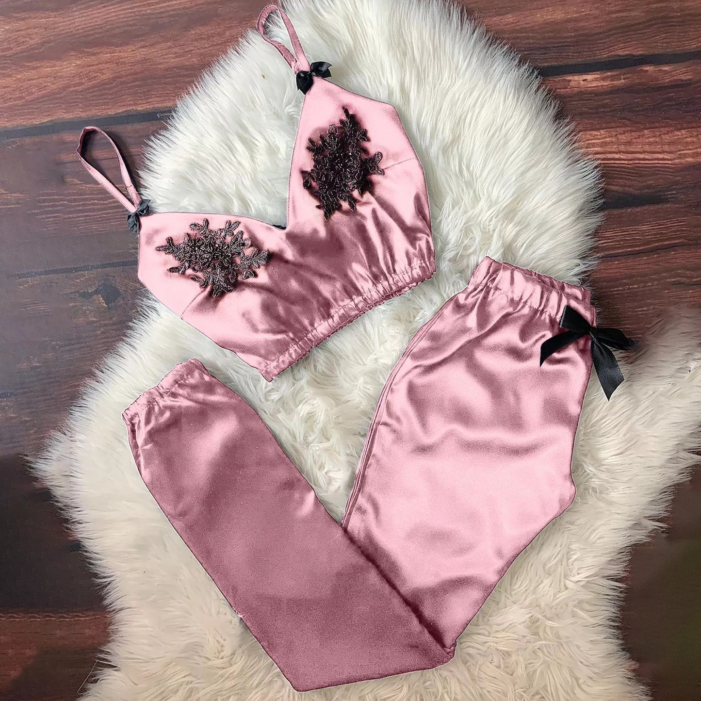 Lace Sling Bra Simulated Silk Pants Comfortable Sleep Underwear