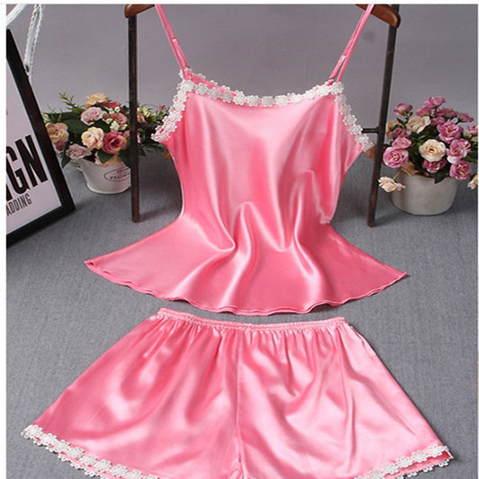 Silk Suspenders Women's Pajamas Sleeveless Shorts Homewear Suits