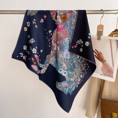 Tropical Jungle Double-color Silk Wool Square Scarf