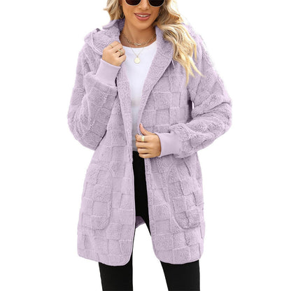 PlaidWhisper Hooded Plush Cardigan