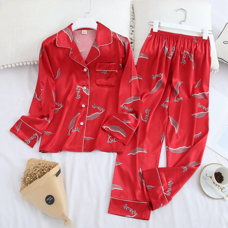 Spring and Autumn Ice Silk Homewear Set