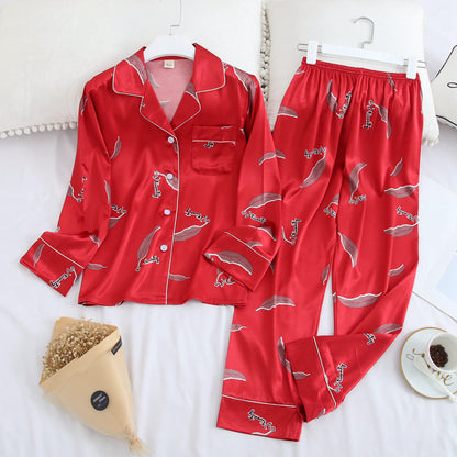 Spring and Autumn Ice Silk Homewear Set